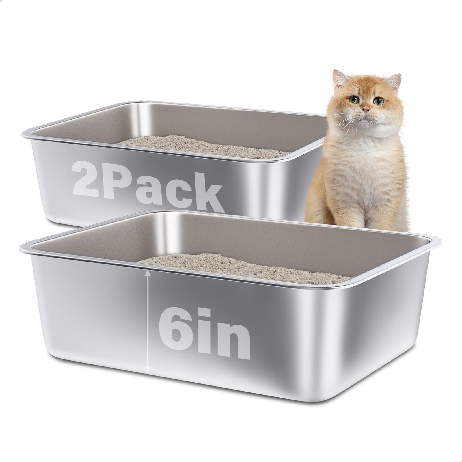 FUTAM stainless steel litter box 2-pack packaging shows two boxes for easy rotation