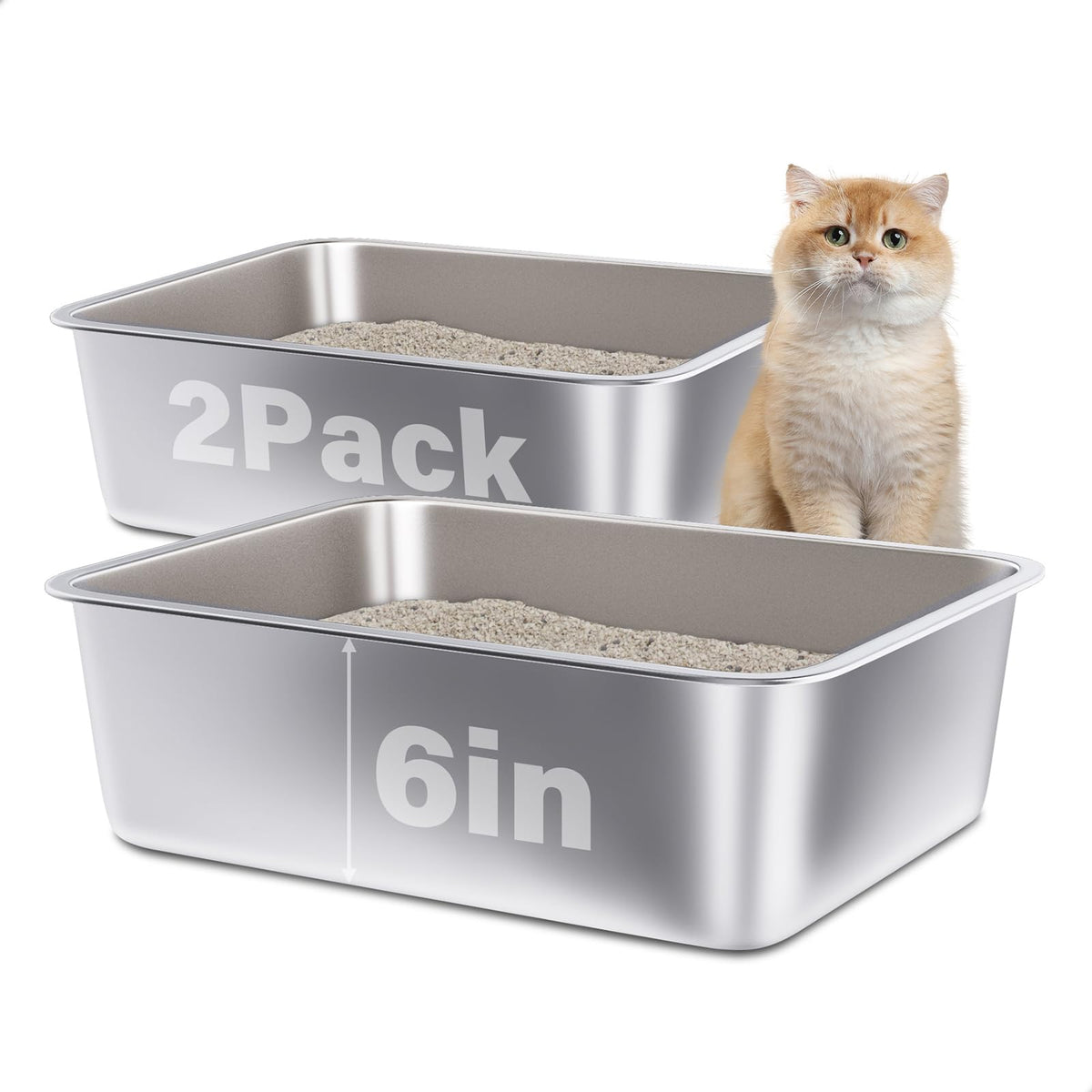 FUTAM stainless steel litter box 2-pack packaging shows two boxes for easy rotation