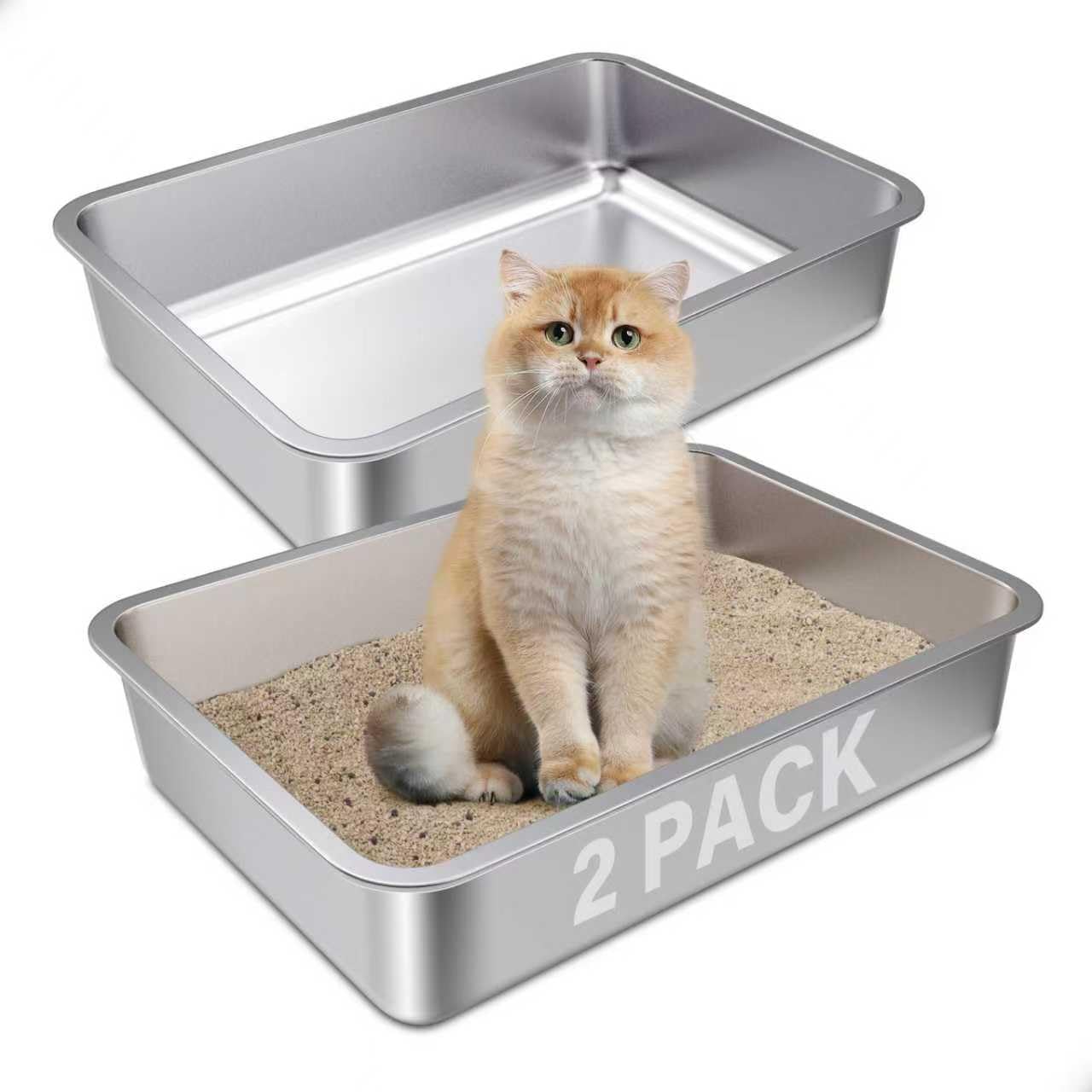 FUTAM 2-pack top view showcases easy-access stainless litter boxes.