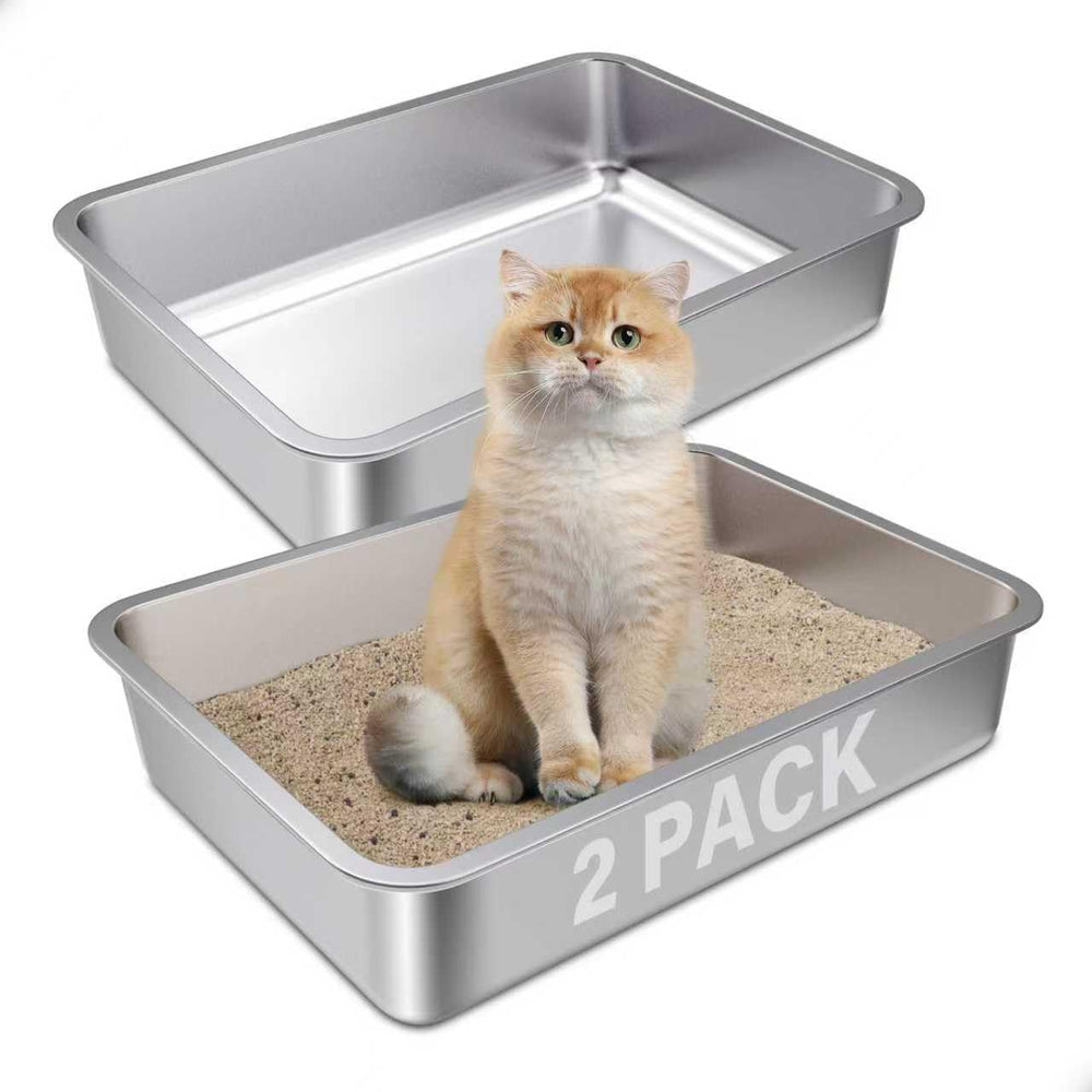 FUTAM 2-pack top view showcases easy-access stainless litter boxes.