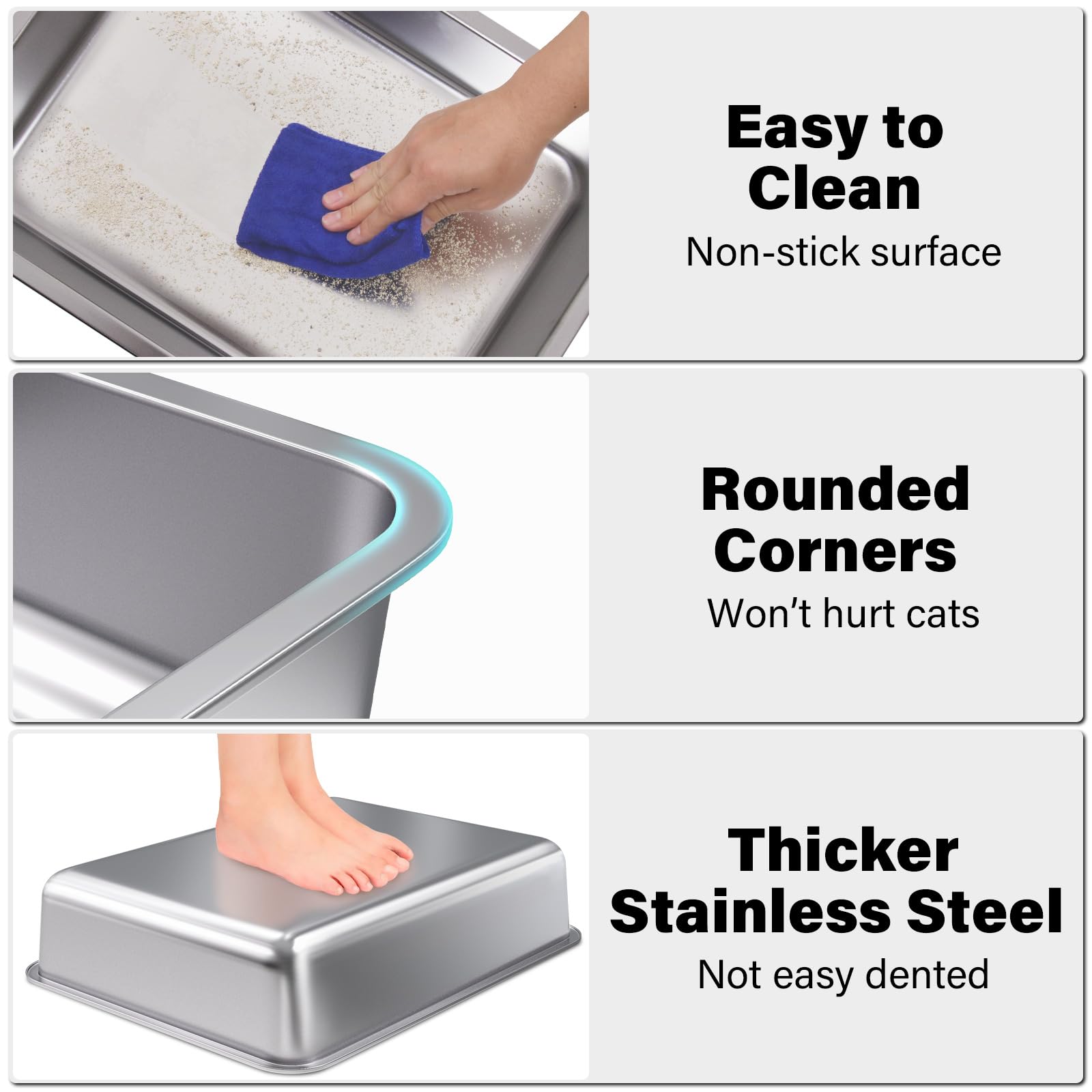 FUTAM stainless-steel close-up highlights non-stick surface cleaning.