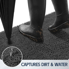 Futurwit dog mat absorbent fibers trapping rain and dirt outside.