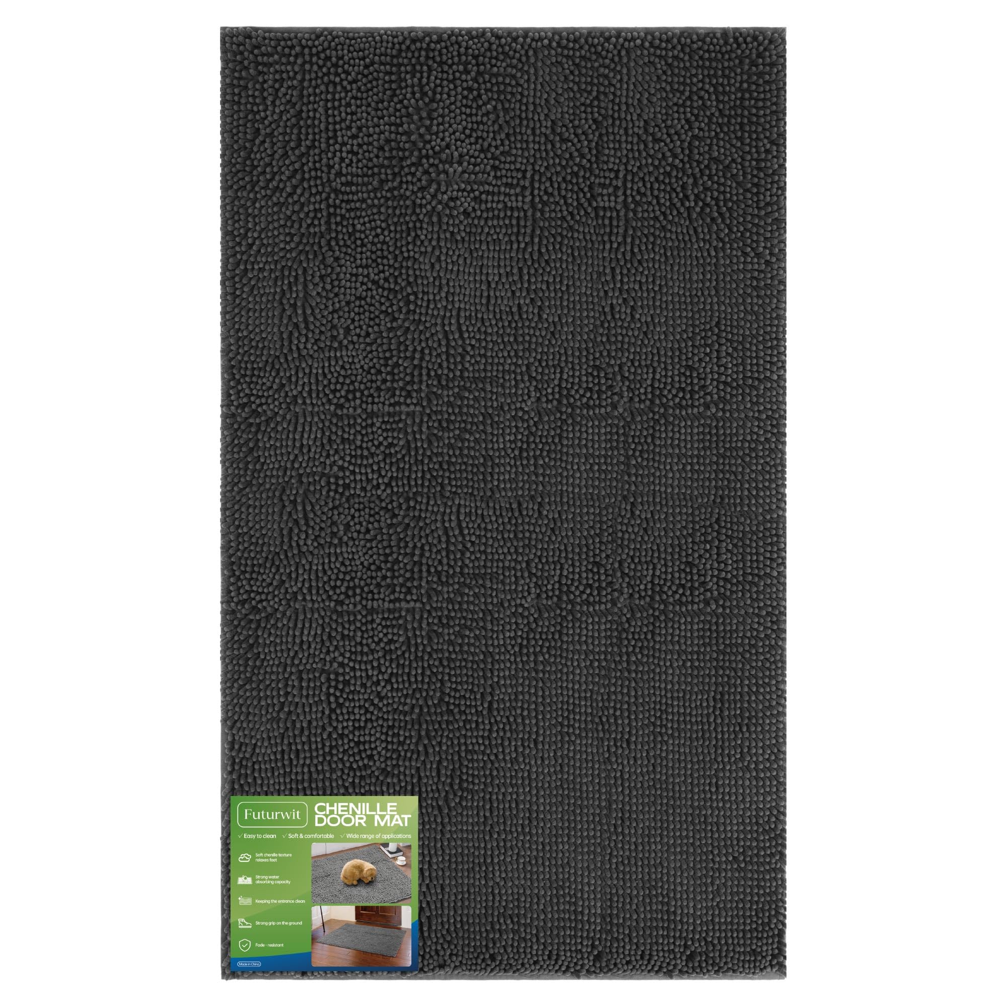 Futurwit Dog Door Mat front-door chenille closeup traps mud for clean floors