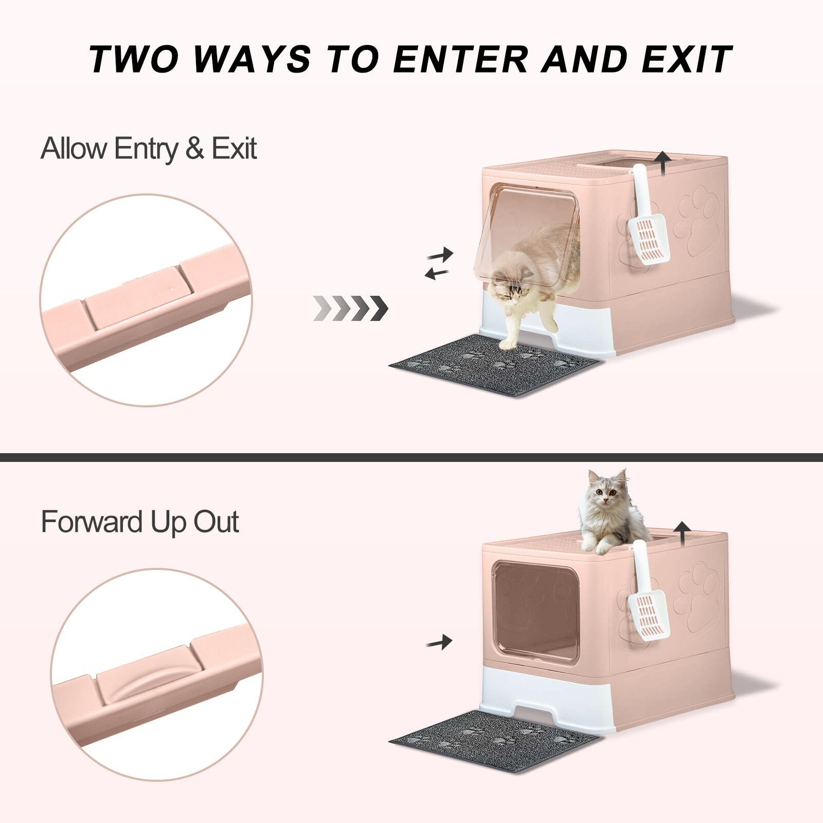 Fuxopo Upgrade Portable Litter Box anti spill mat protects floors.