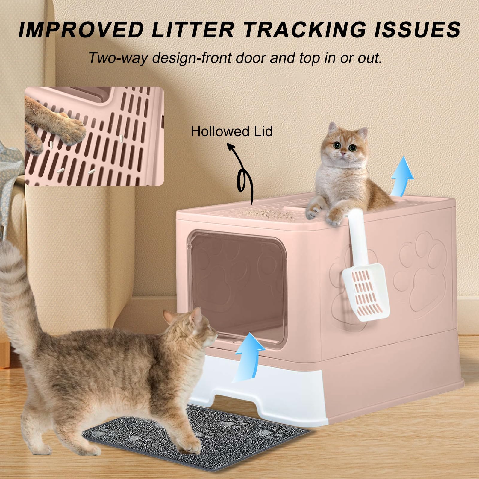 Fuxopo Upgrade Portable Litter Box dual-entry mode offers versatility for cats.