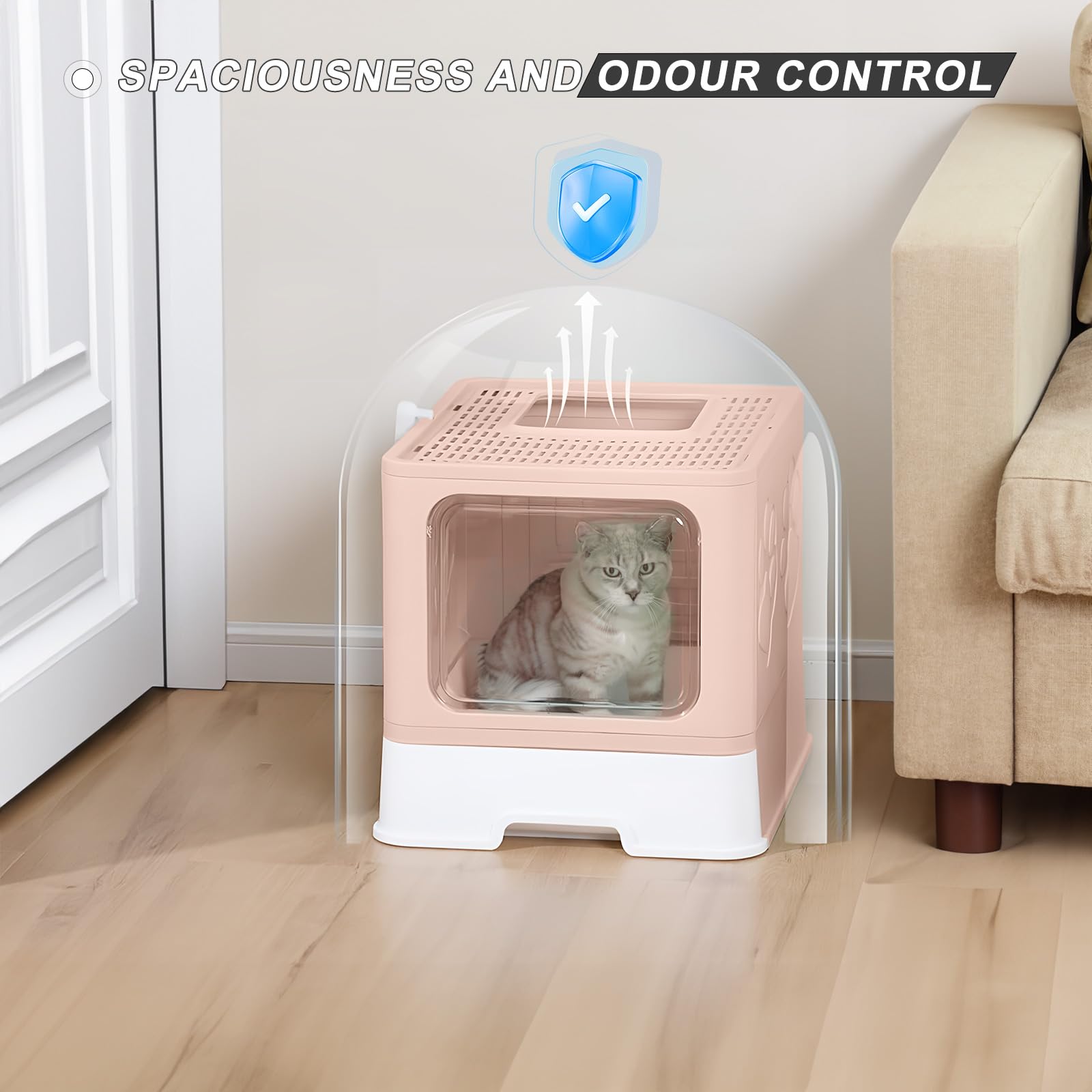 Fuxopo Upgrade Portable Litter Box foldable design saves space.
