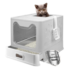 Fuxopo Upgrade Portable Litter Box front view, top-entry design for easy access and mess reduction.