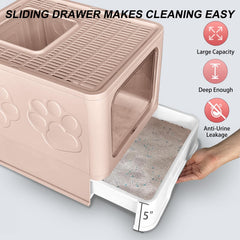 Fuxopo Upgrade Portable Litter Box top splash guard reduces litter tracking.