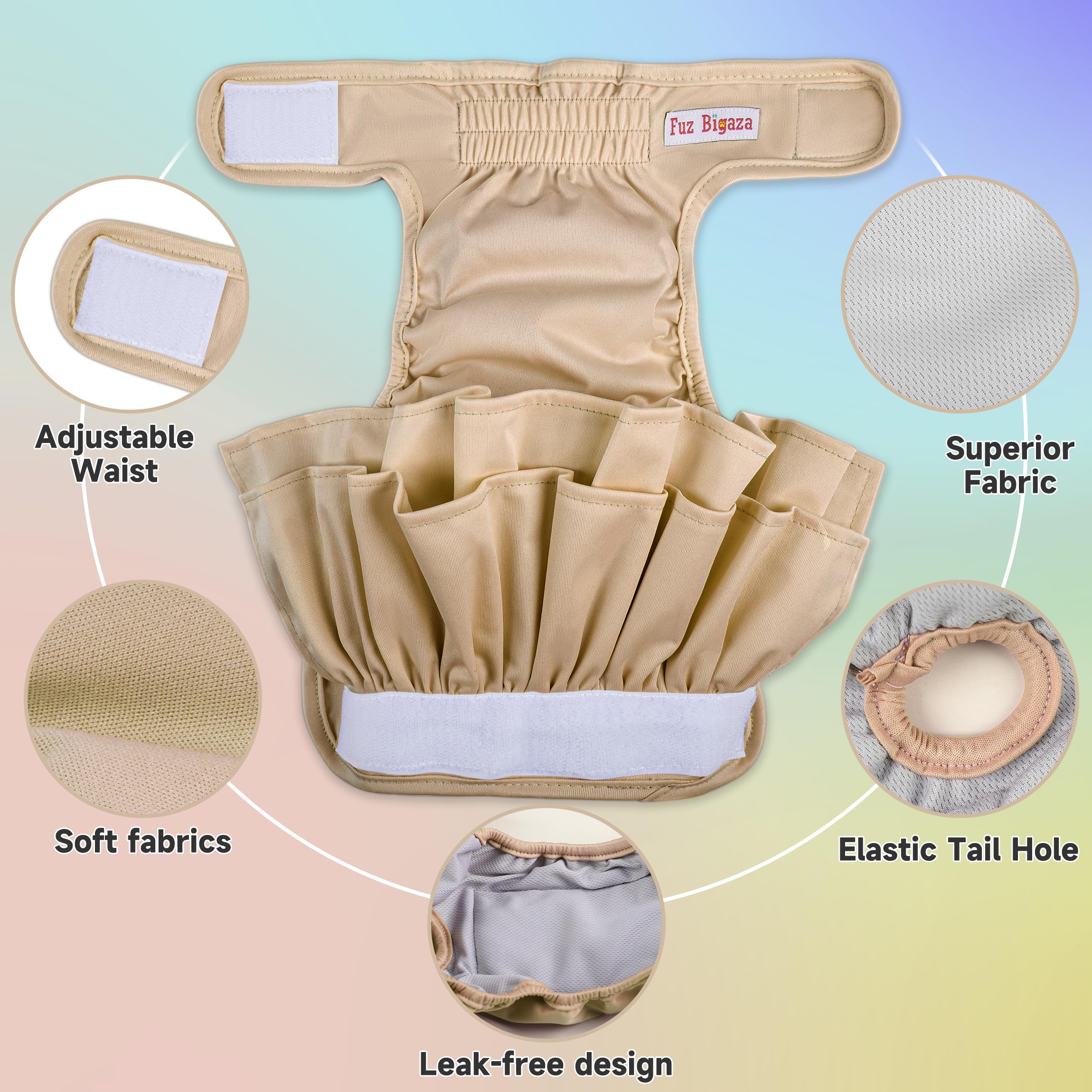 Fuz Bigaza washable dog diaper with leak-free shell prevents accidents on furniture