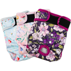 Fuz Bigaza washable dog diapers 3-pack displayed for easy changing and reuse benefits