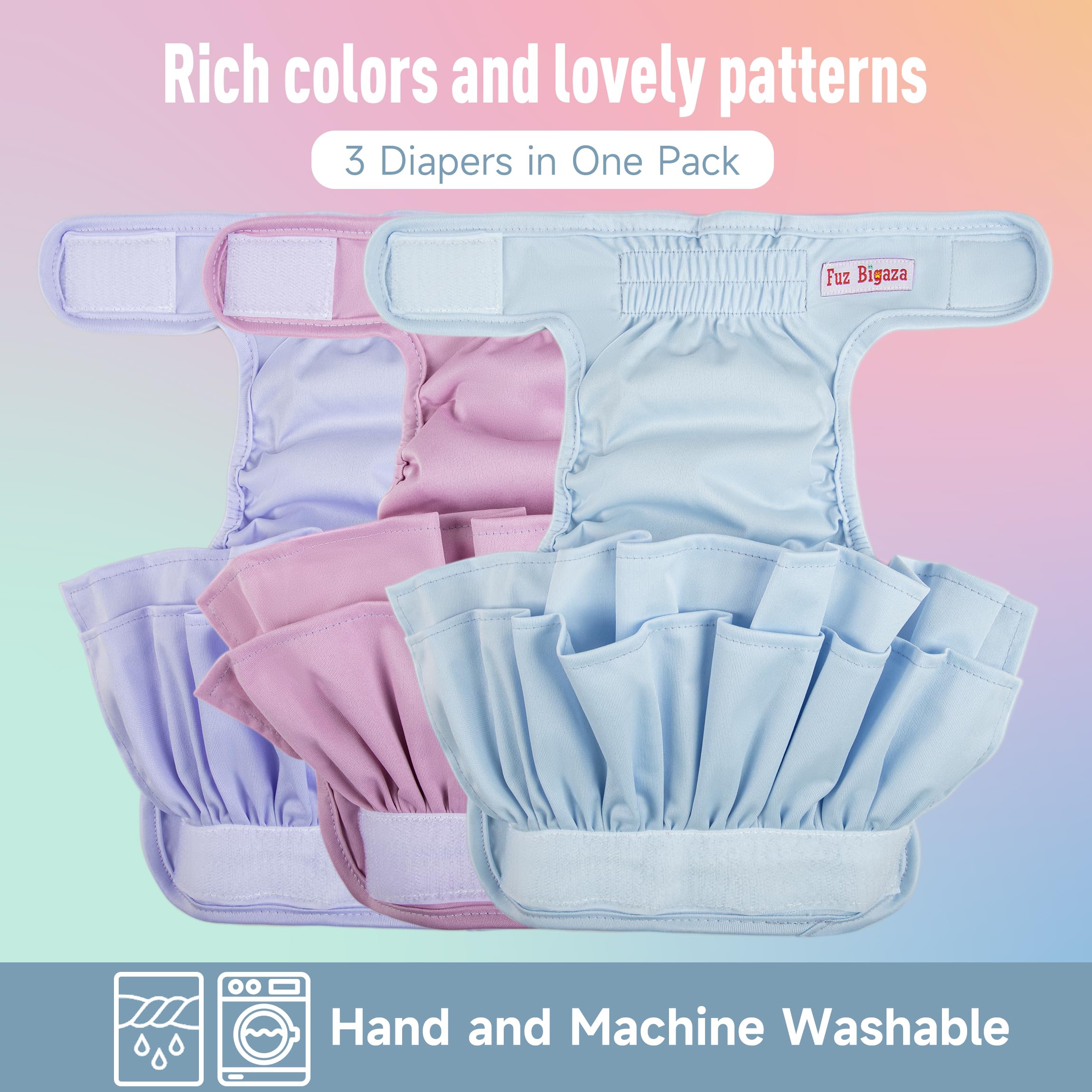 Fuz Bigaza washable diapers with bird-eye mesh lining for skin comfort.