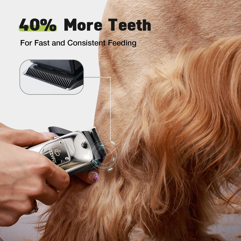 FuzzyFix LCD display shows battery life for planning grooming sessions.