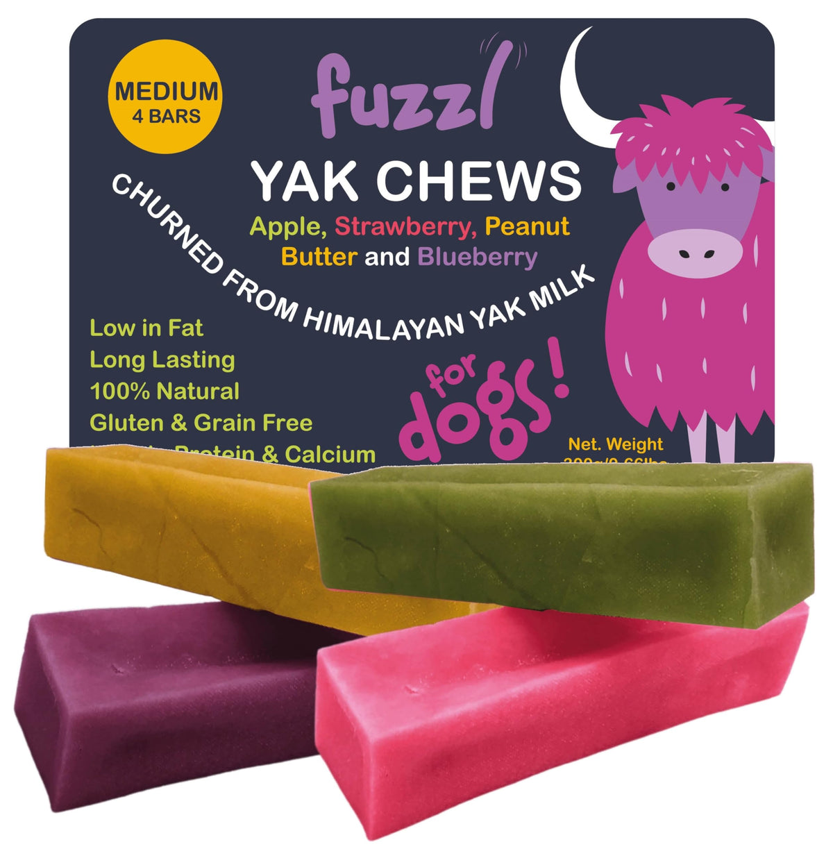 Fuzzl Yak Cheese Himalayan Chew with Apple flavor, savory dog treat.