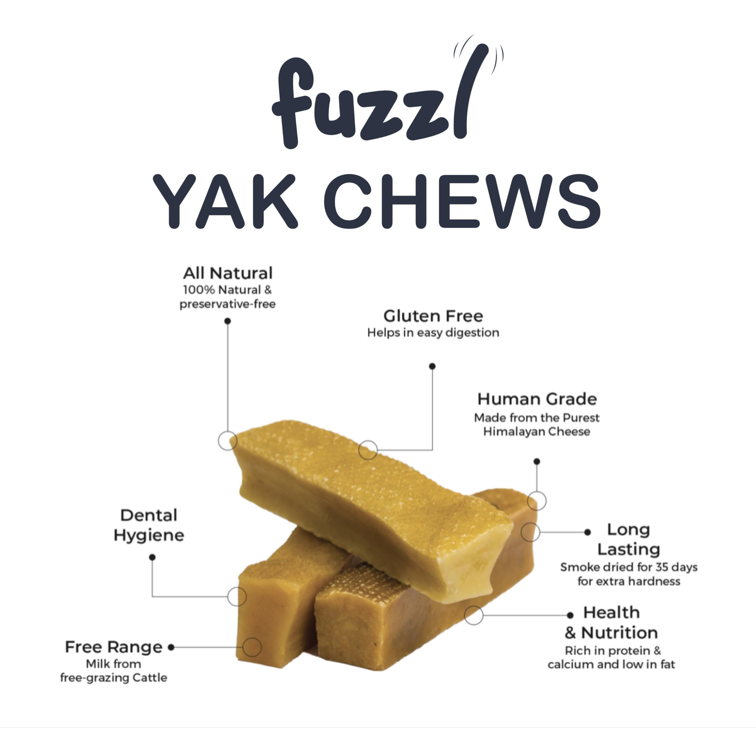 Fuzzl Yak Cheese Himalayan Chew with peanut butter, indulgent dog snack.