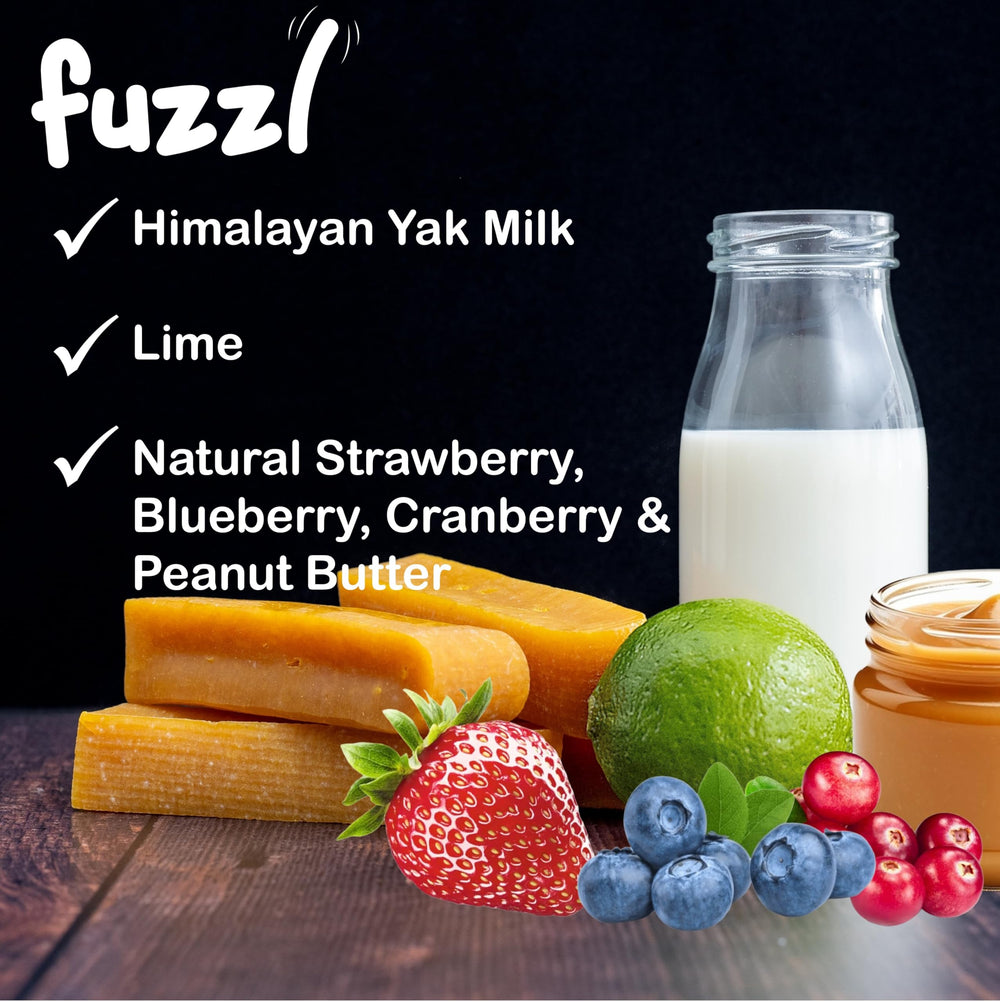 Fuzzl Yak Chews natural-treat-closeup highlights 100% natural ingredients.