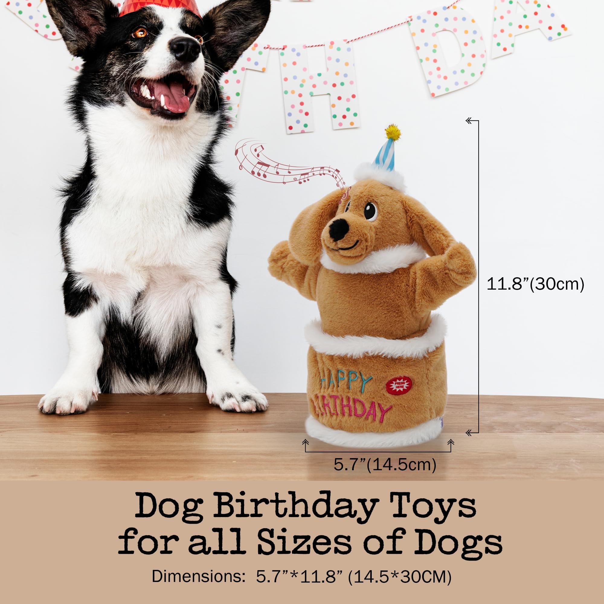 Fuzzwoof Birthday Cake Dog Toy dancing and singing action for happy dogs