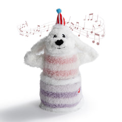 Fuzzwoof Birthday Cake Dog Toy dancing for interactive celebration.