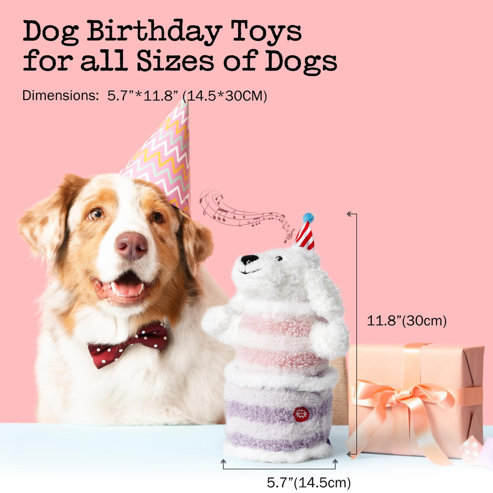 Fuzzwoof Birthday Cake Dog Toy singing performance for joyful pets.