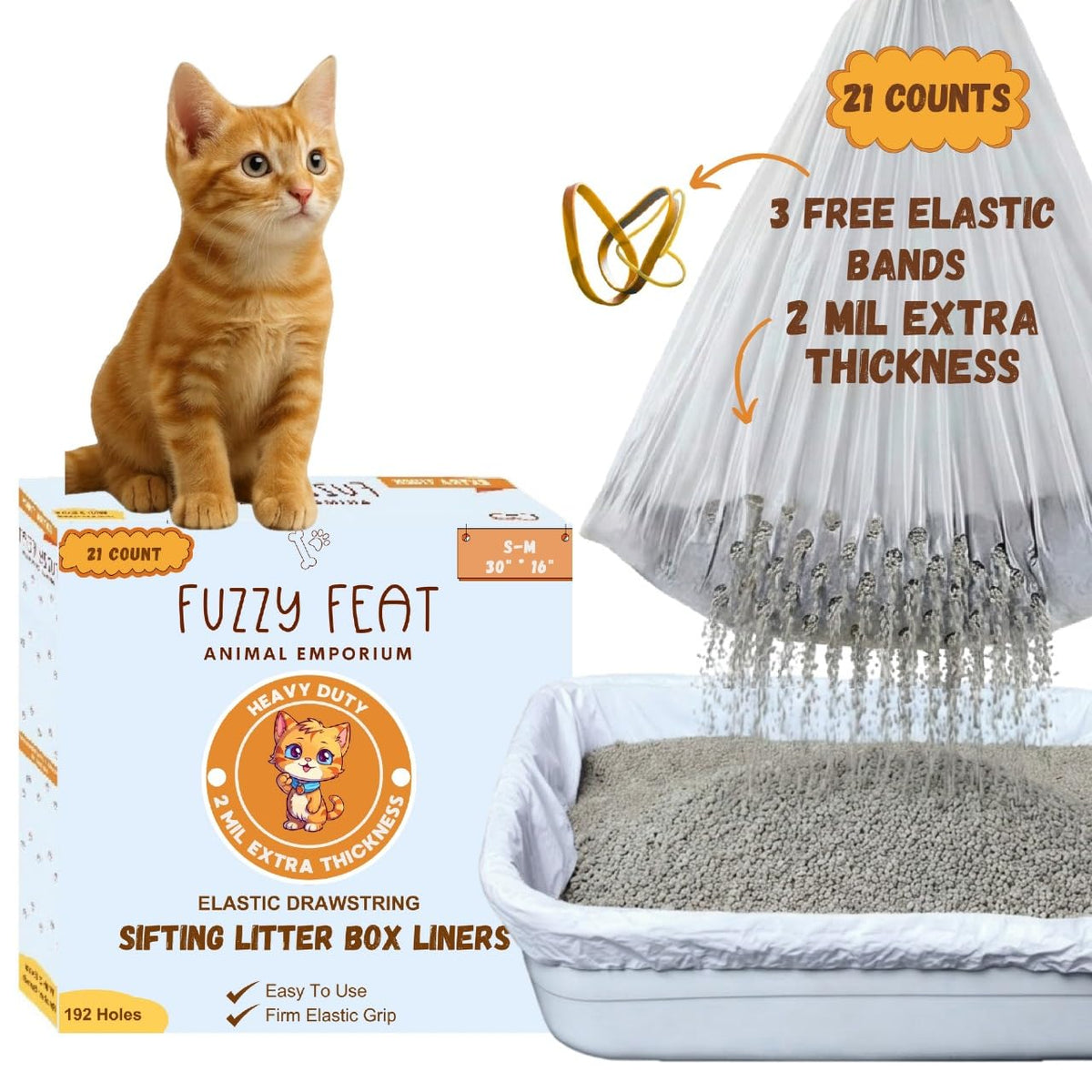 Fuzzy Feat 21-count pack ready for extended litter maintenance.