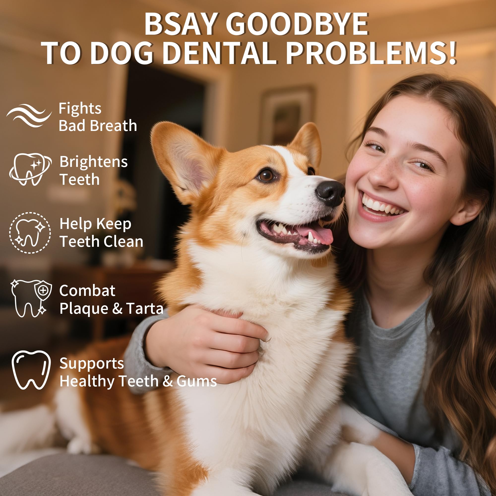 Fuzzycare dental powder close-up highlighting probiotics for balanced oral bacteria.