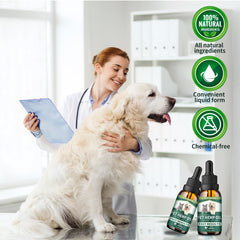 Fuzzycare hemp oil dropper dispenses calming drops for pets.