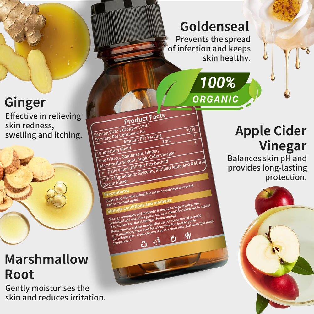 Fuzzycare con goldenseal, ingrediente natural para irritaciones de la piel canina.