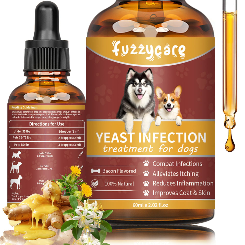 Fuzzycare botella de tratamiento natural para infecciones de orejas en perros.