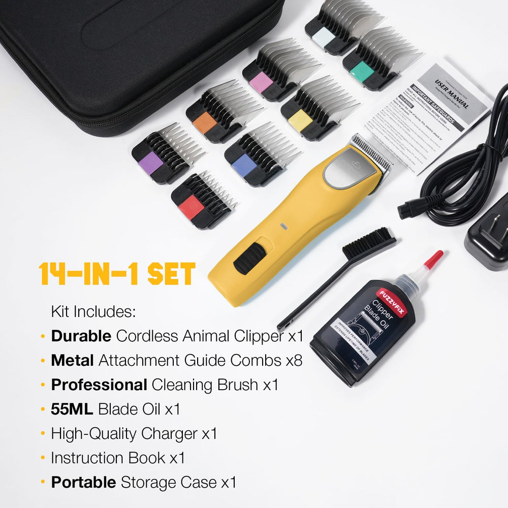 FuzzyFix 14-in-1 grooming set with versatile attachments for professional results