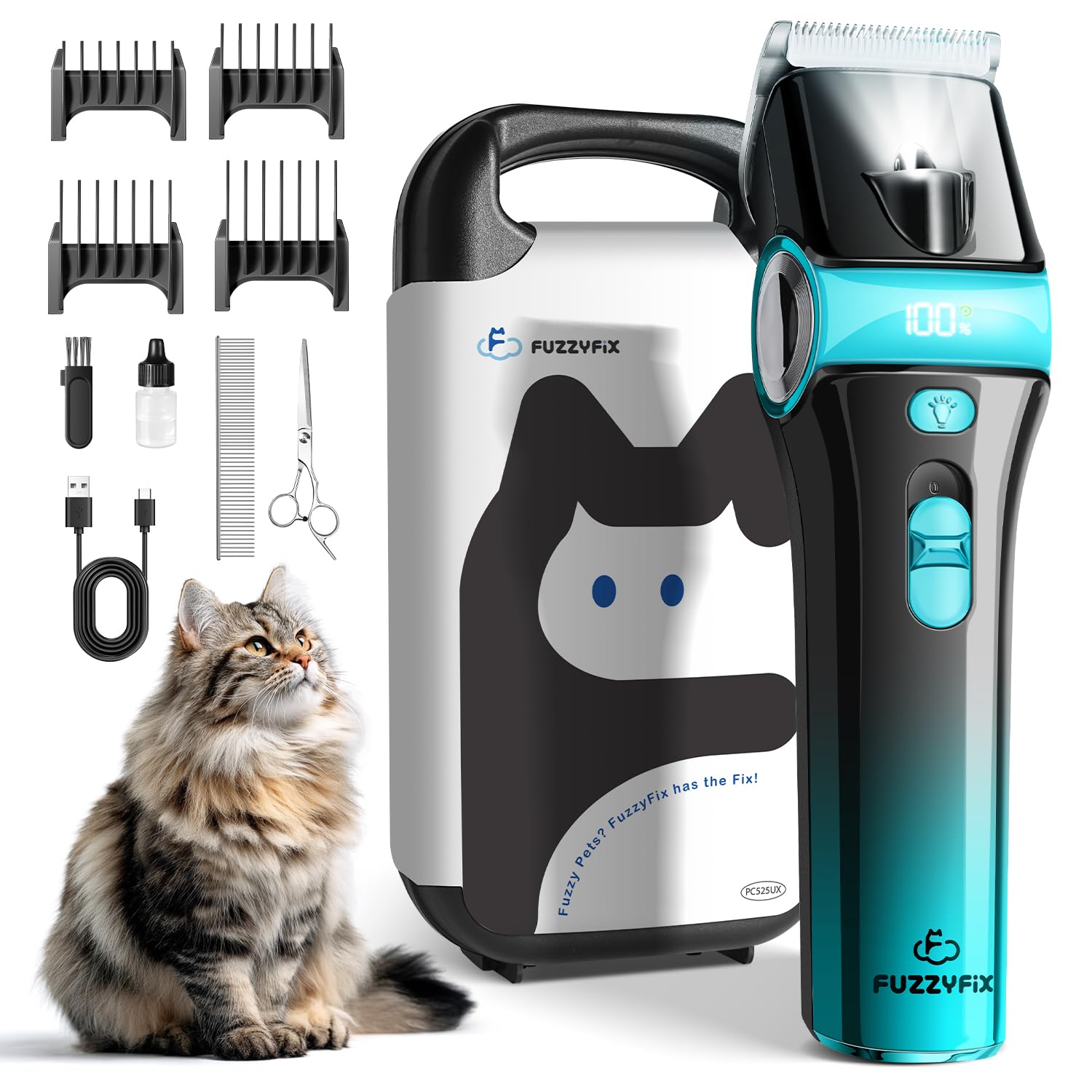 FuzzyFix cat clippers-usb-cable-grooming-oil keeps tools ready for home sessions