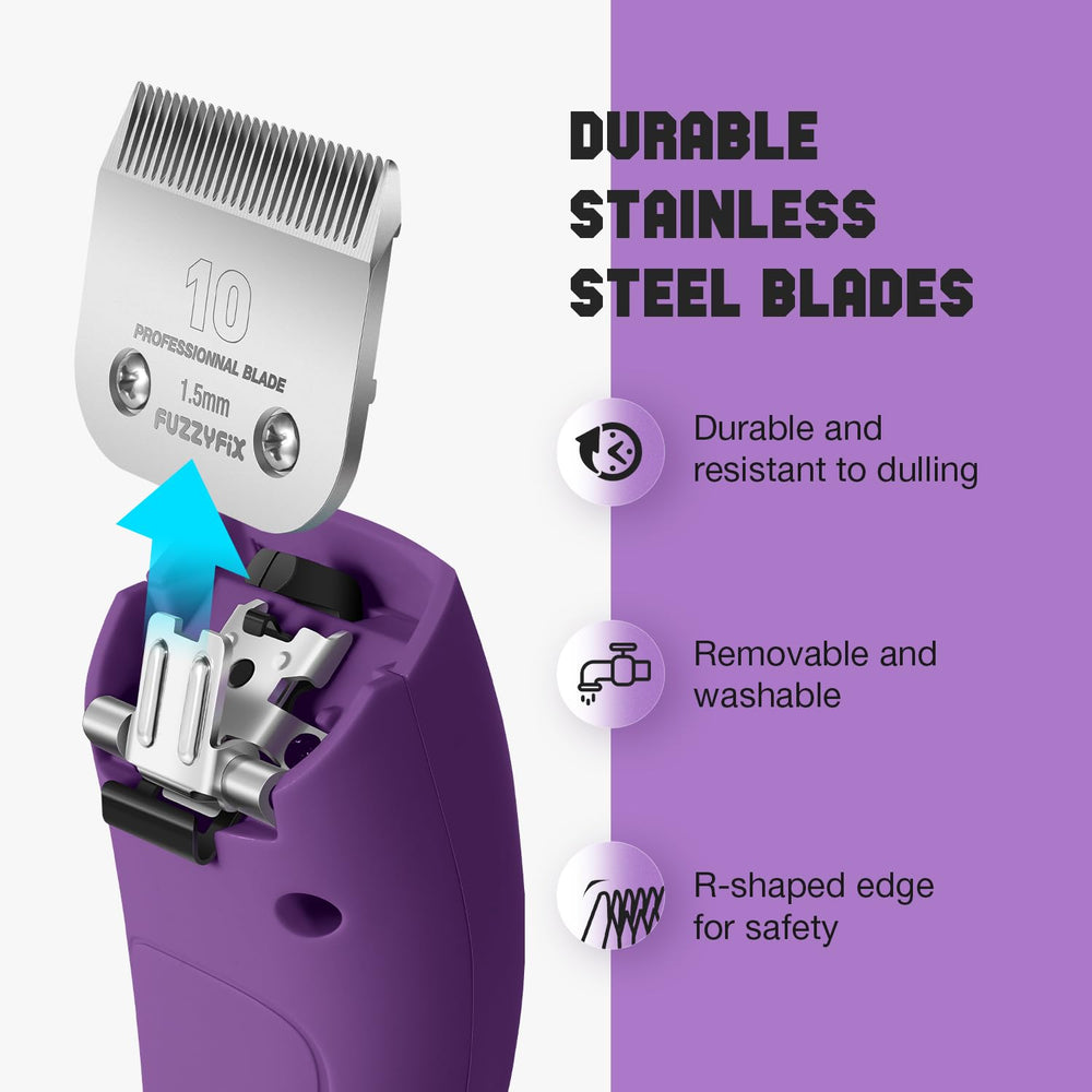 FuzzyFix clippers cutting a thick curly coat smoothly.