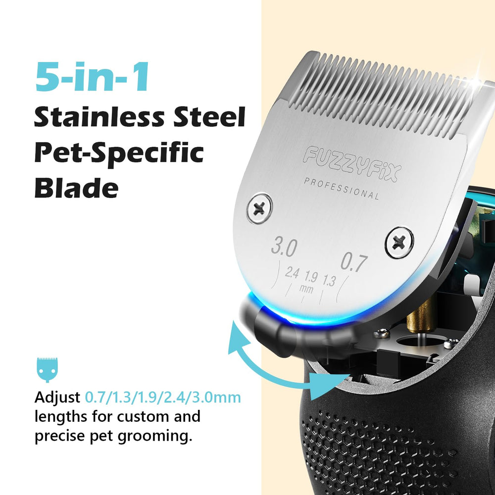 FuzzyFix cordless grooming motor shown in quiet operation.