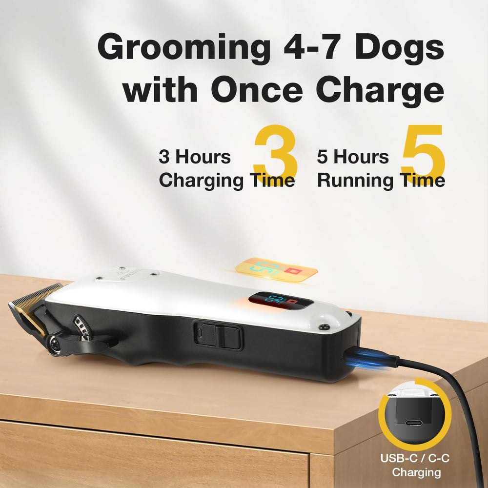 FuzzyFix dog clippers eight guide combs for precise length options.