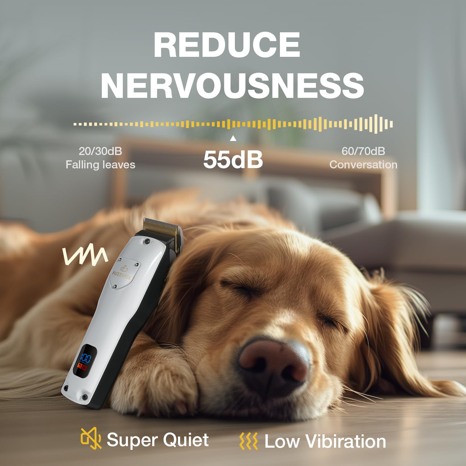 FuzzyFix dog clippers LCD display shows battery status for timely charging.