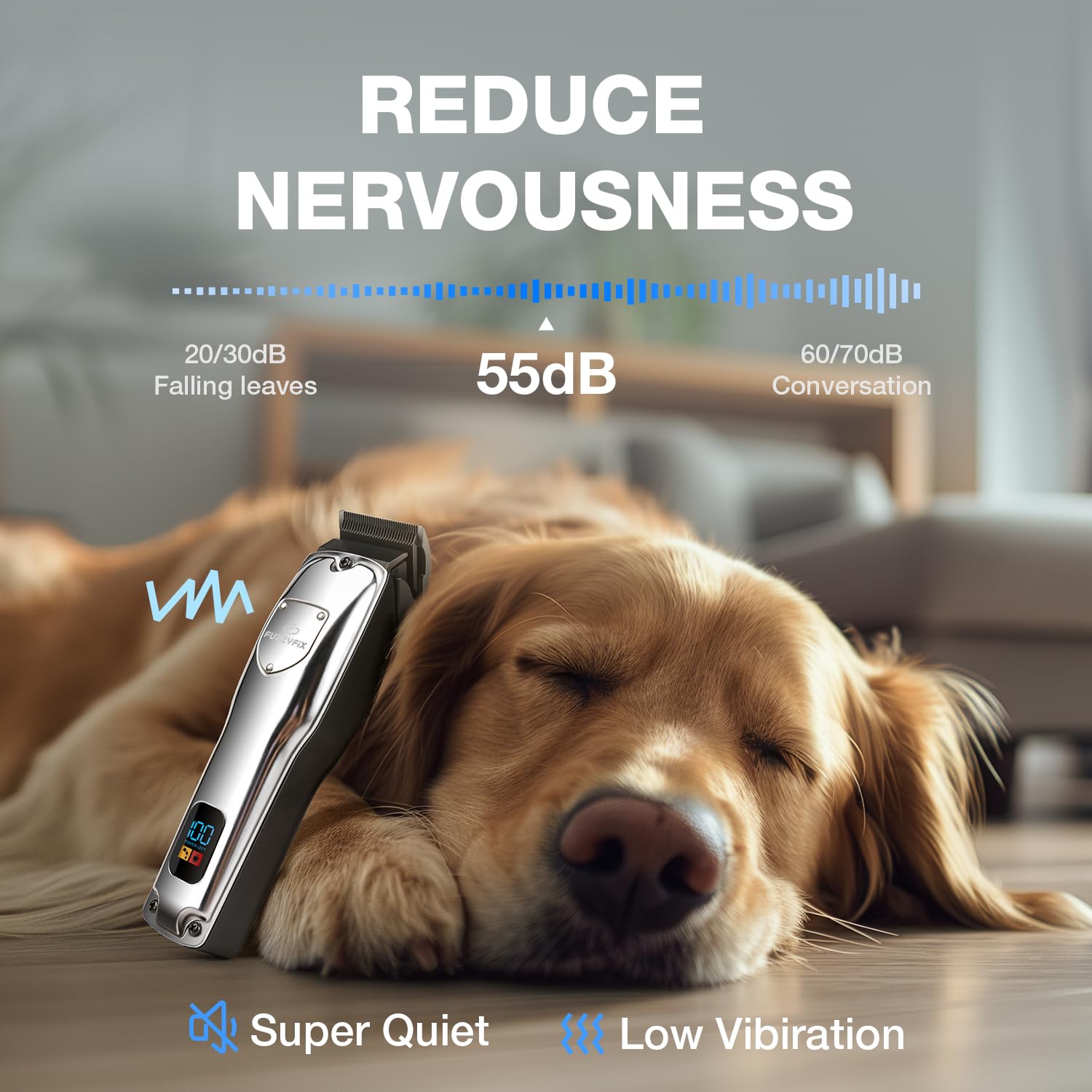 FuzzyFix dog clippers LCD indicator shows battery level for timely charging.