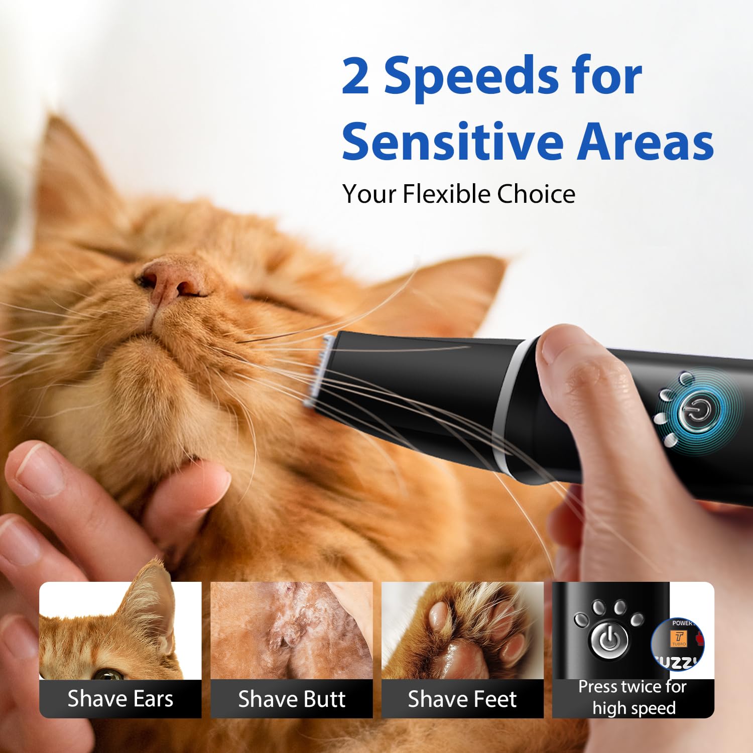 FuzzyFix low-noise motor keeps pets calm during grooming sessions