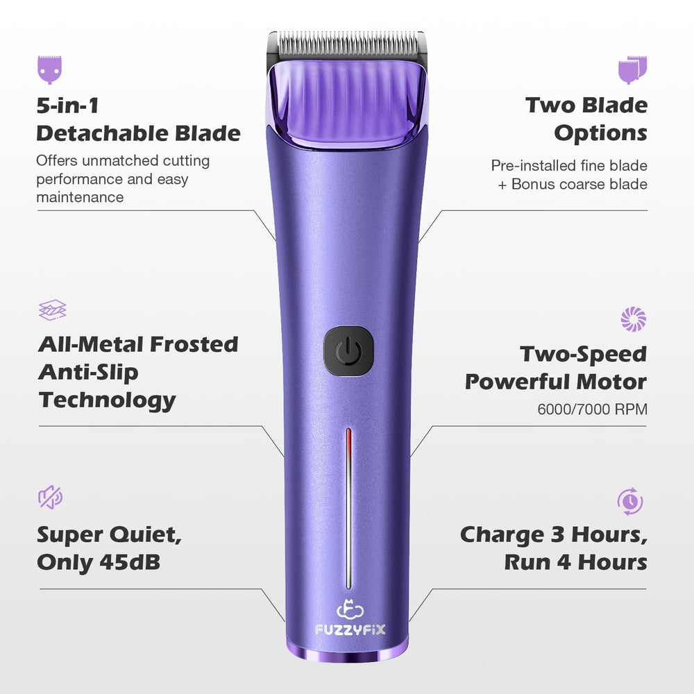 FuzzyFix Nova detachable blades enable versatile lengths for different coats.
