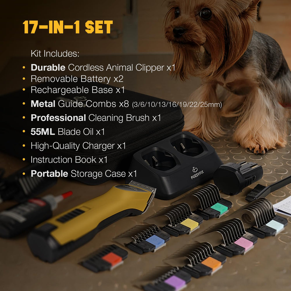 FuzzyFix portable storage case and charger keep grooming tools organized on site.