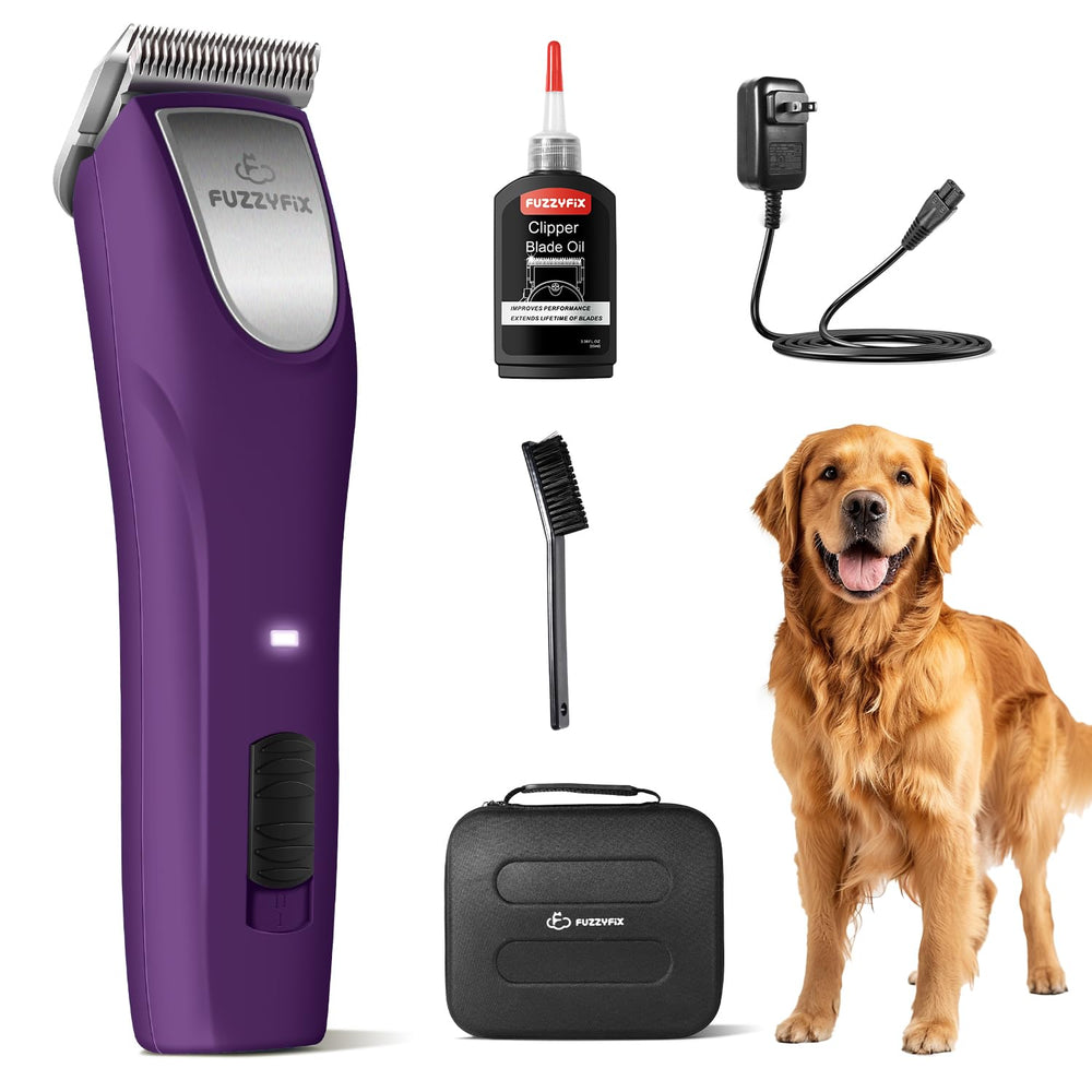 FuzzyFix professional dog clippers front view with ergonomic grip.