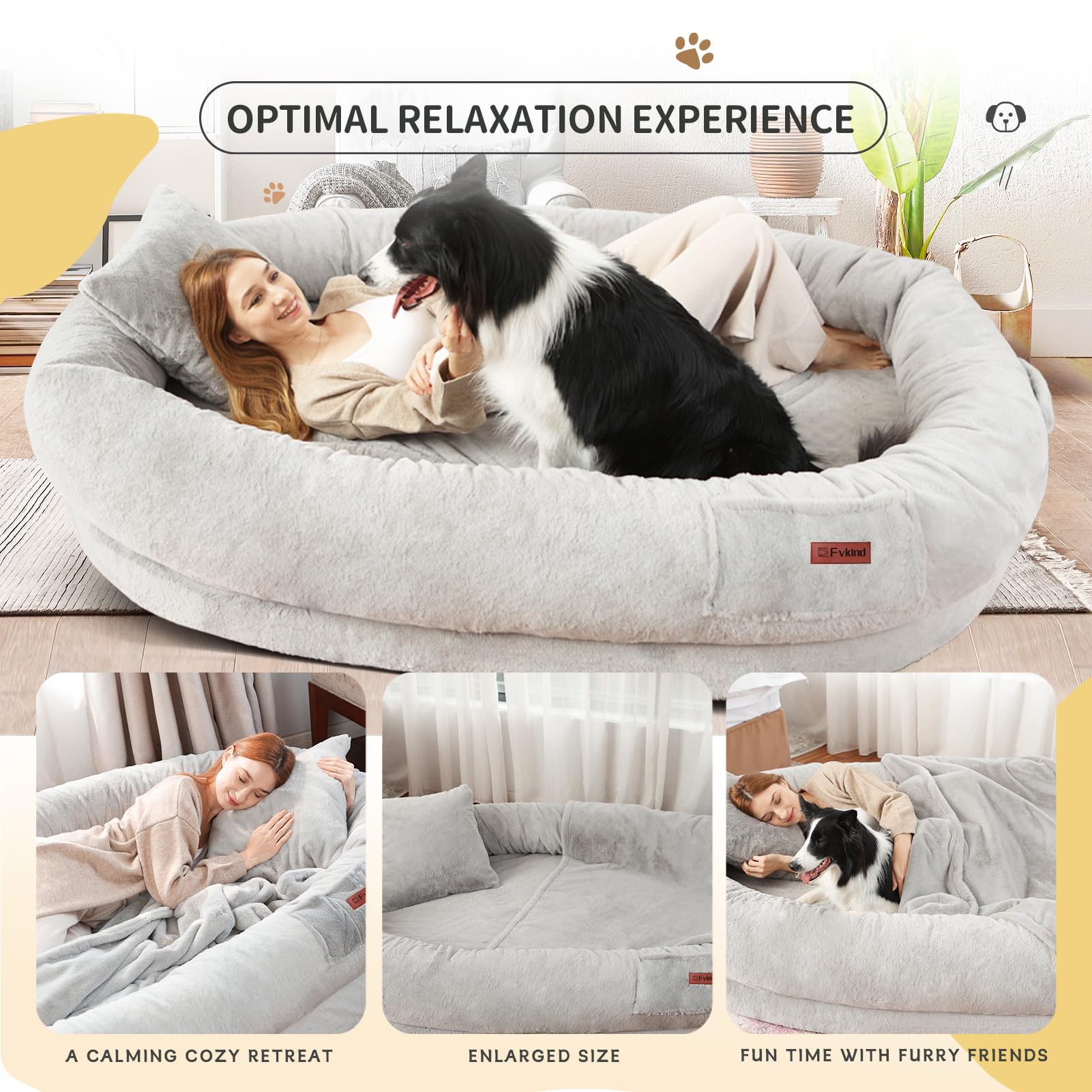 Fvkind human dog bed bonus blanket and pillow included.