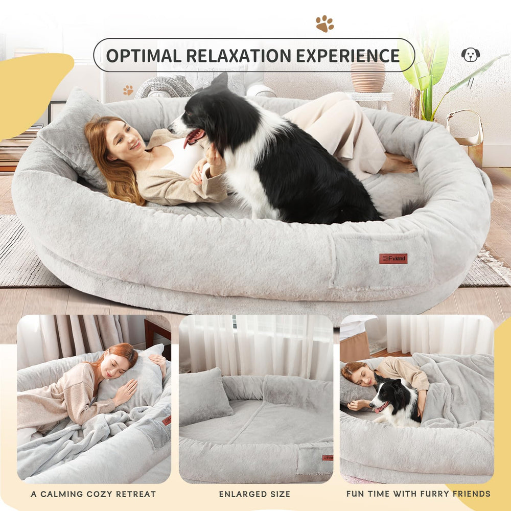 Fvkind human dog bed bonus blanket and pillow included.