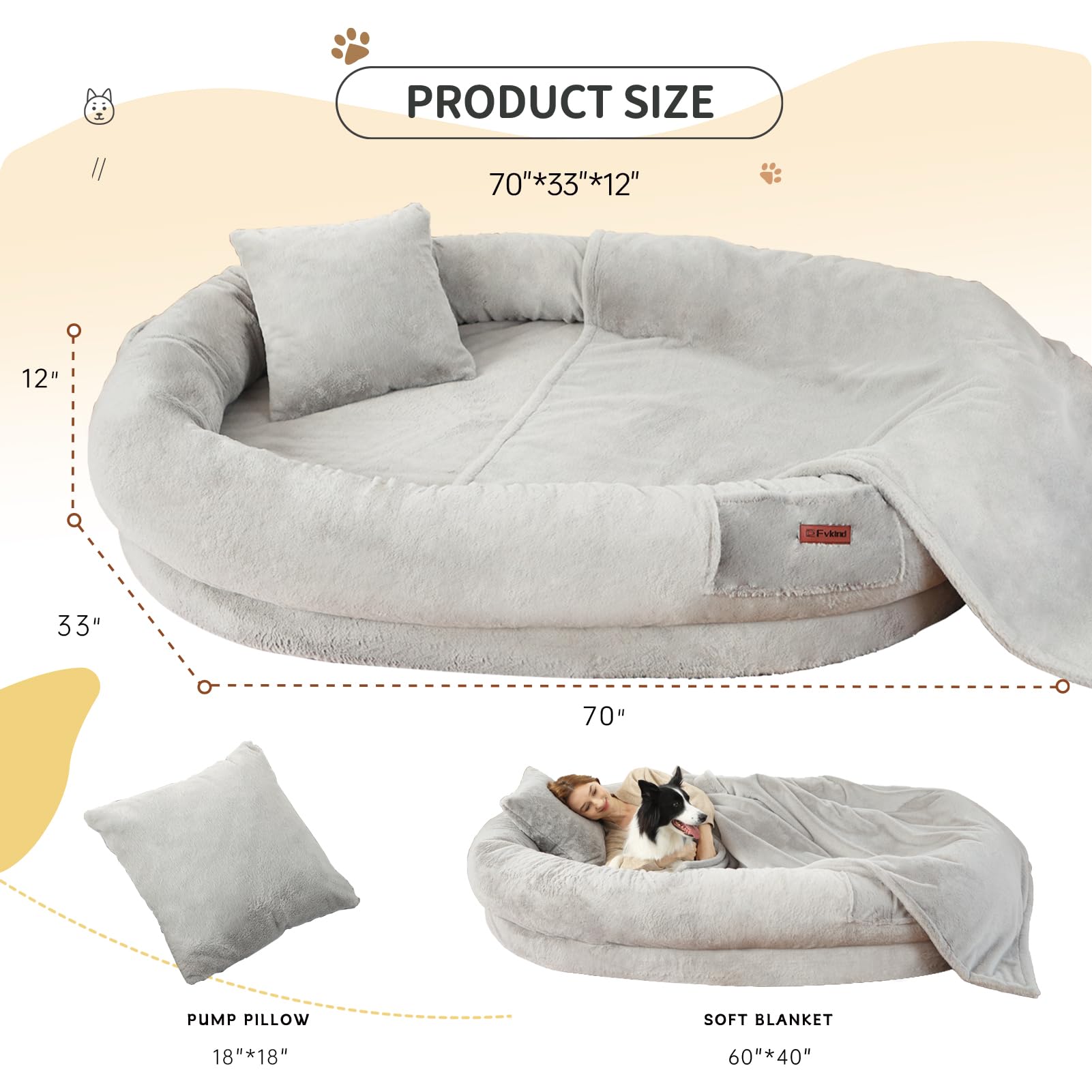 Fvkind human dog bed side pockets offer handy storage.