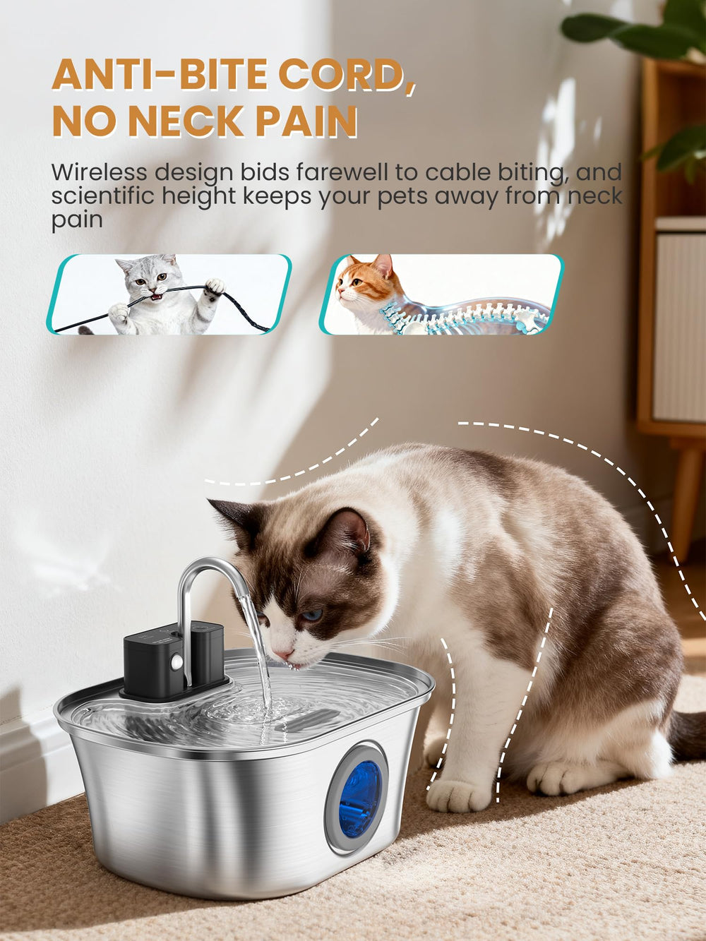 FWMB cat water fountain water level window enables easy monitoring to prevent empty bowls.