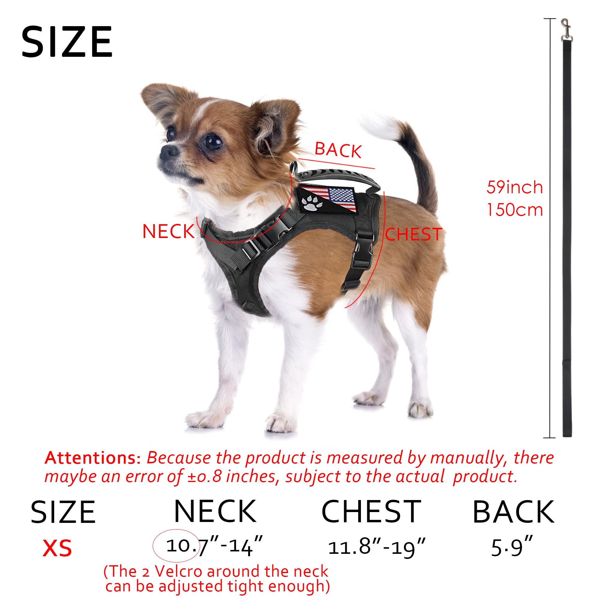 FXGOING adjustable-fit harness adapts to chest 9-23.6 inches for small dogs.