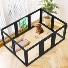 FXW AuraSpace acrylic dog playpen closeup with black panels for safe indoor play.