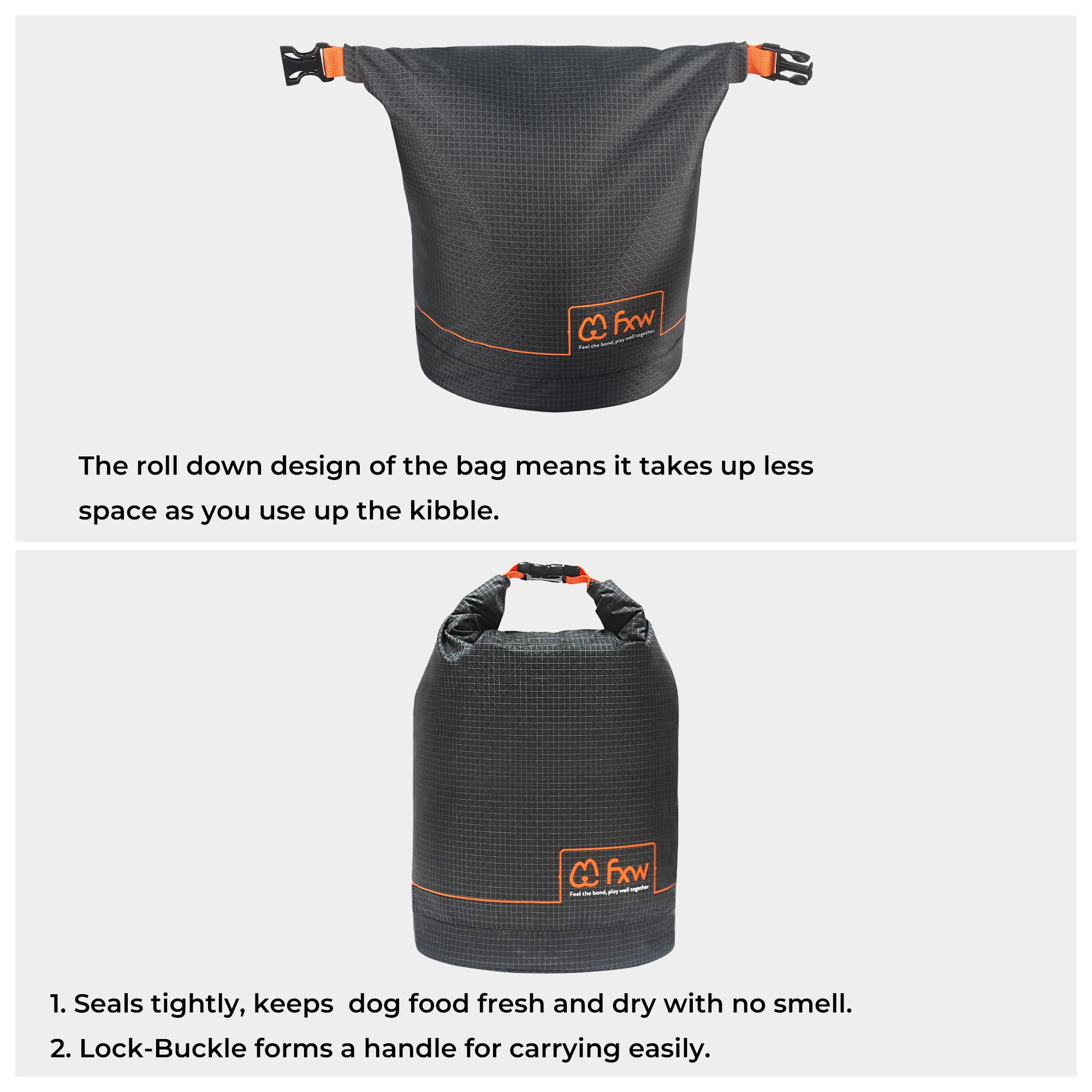 FXW front cartoon design helps identify bag and includes contact info