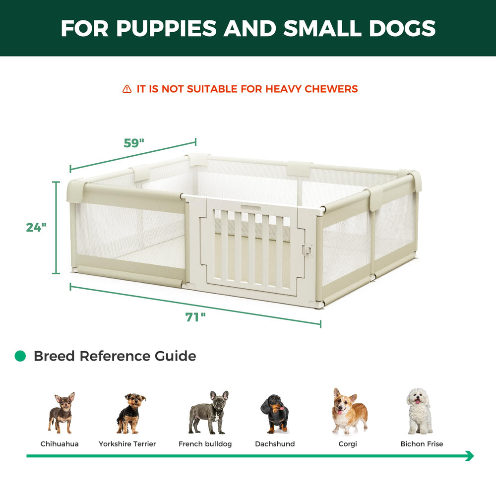 FXW dog playpen 29sqft beige offers ample space for puppies to explore safely.