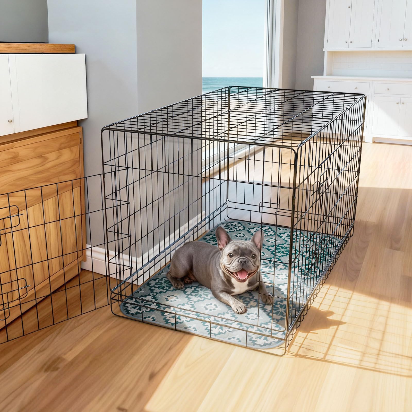 FXW dog playpen mat absorbs spills, reducing mess during playtime.