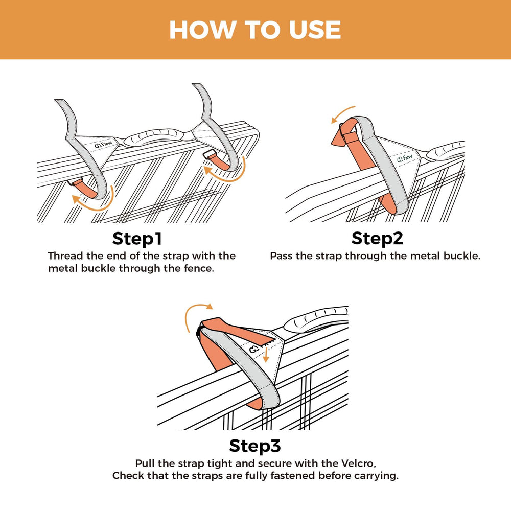 FXW Easy-Carry Straps fit 8-panel pens at various heights for flexible travel setups.