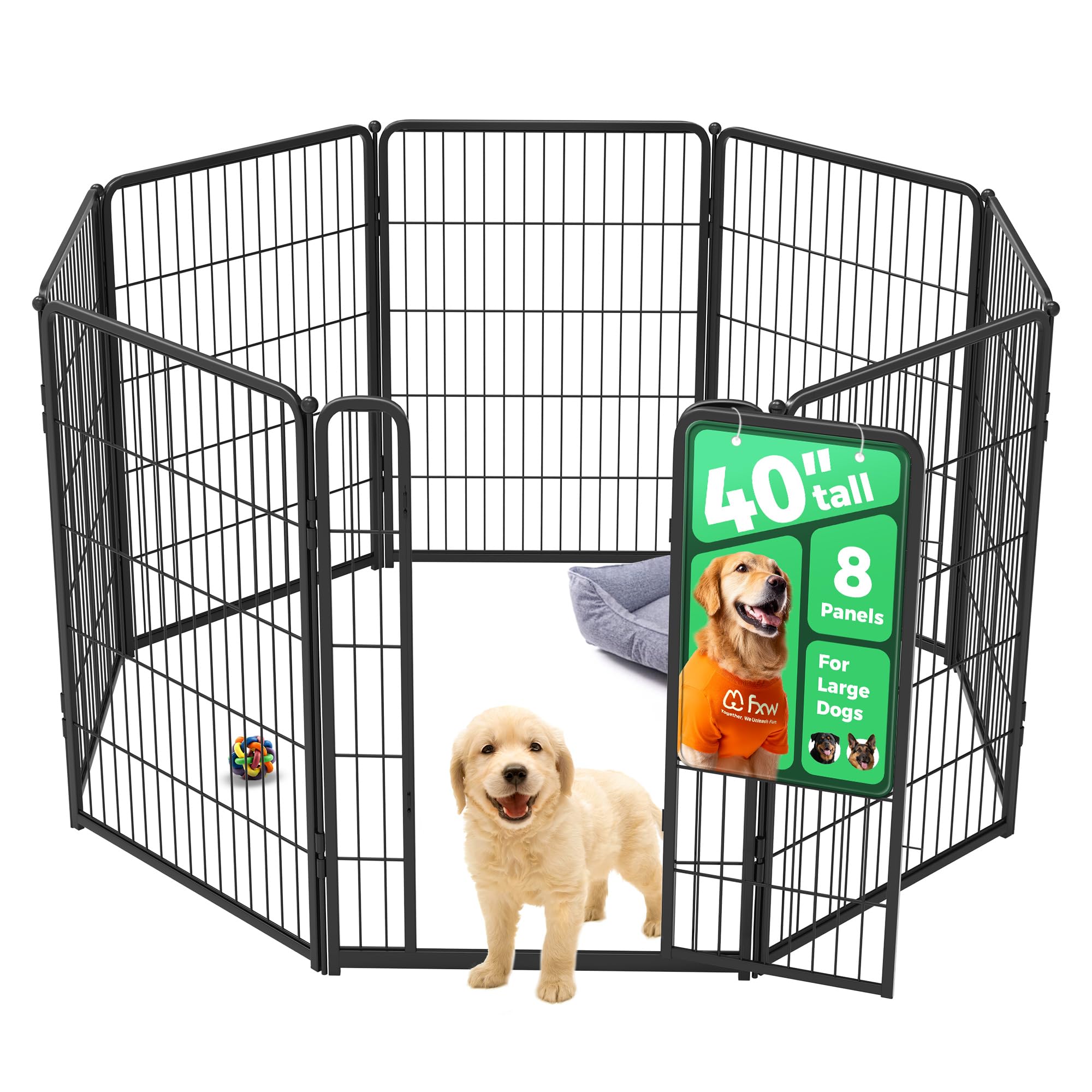 FXW Homeplus Unleashed indoor playpen front view shows sturdy construction for safe dog play