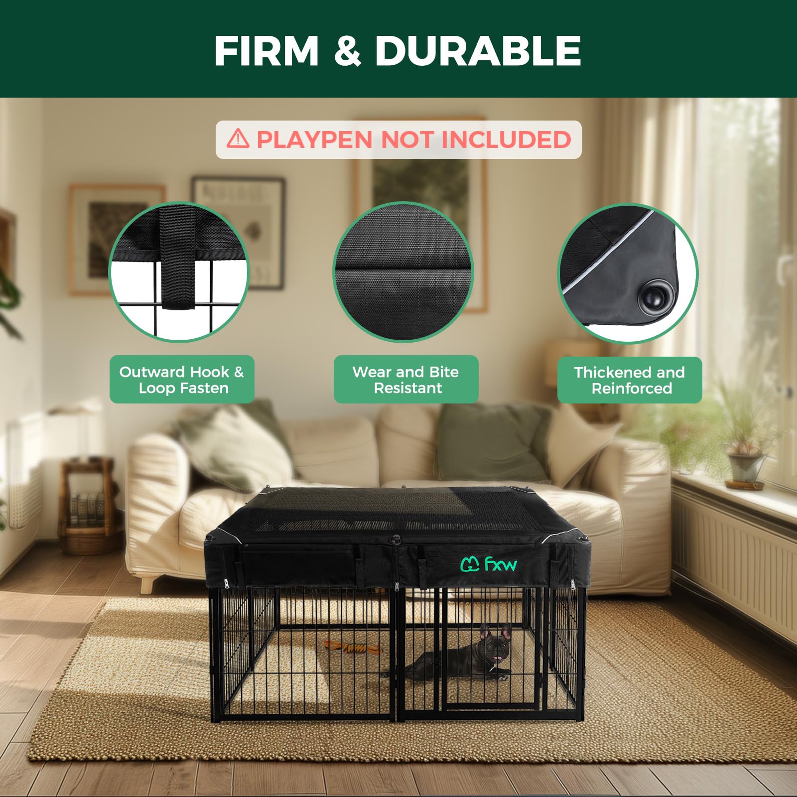 FXW Mesh Top Cover secured with 16 hooks & loops for added security.